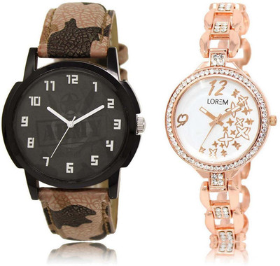 

LOREM SR-3-210 Attractive White & Black Round Boy's & Girl's Metal Bracelet & Leather Watch - For Men & Women