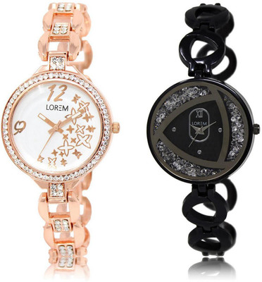 

LOREM watch-210-237 COMBO Silver & White Round Girl's Metal Bracelet Watch - For Women