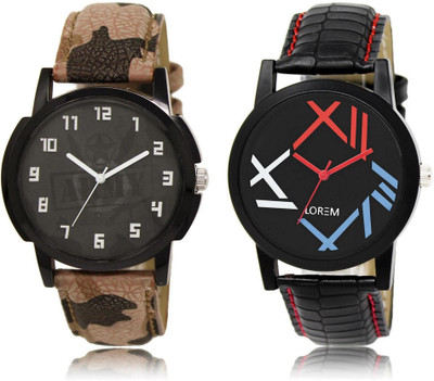 

LOREM WATCH-3-12 COMBO Multicolor Round Boy's Leather Watch - For Men