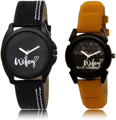

LOREM FZ-234-235 COMBO Black Round Girl's Leather Watch - For Women