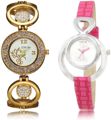 

LOREM SR-204-205 Attractive Multicolor Oval & Round Girl's Leather & Metal Bracelet Watch - For Women
