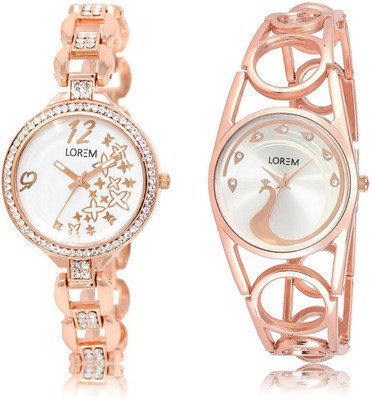 

LOREM Watch-210-232 COMBO Silver & White Round Girl's Metal Bracelet Watch - For Women