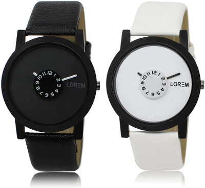 

LOREM OM-25-26 Designer White & Black Round Boy's Leather Watch - For Men