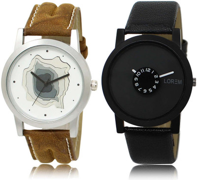 

LOREM SR-9-25 Attractive Black & White Round Boy's Leather Watch - For Men