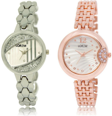 

LOREM Watch-223-228 COMBO White Round Girl's Metal Bracelet Watch - For Women