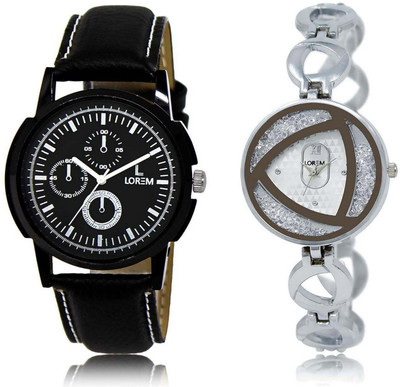 

LOREM OM-13-240 Designer Silver & Black Round Boy's & Girl's Metal Bracelet & Leather Hybrid Watch - For Men & Women