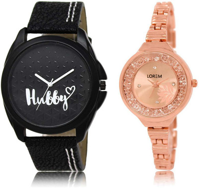 

LOREM SR-31-225 Attractive Rose Gold & Black Round Boy's & Girl's Metal Bracelet & Leather Watch - For Women