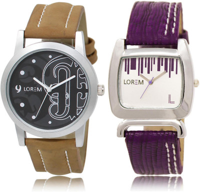 LOREM 14-207 COMBO White & Black Round Boy's & Girl's Leather Watch - For Men & Women