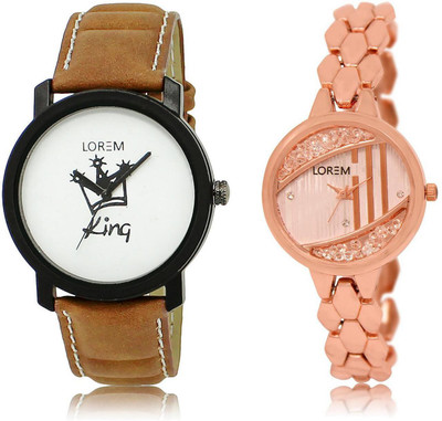 

LOREM watch-18-222 COMBO Rose Gold & White Round Boy's & Girl's Metal Bracelet & Leather Watch - For Men