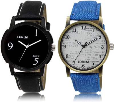 

LOREM SR-6-28 Attractive White & Black Round Boy's Leather Watch - For Men