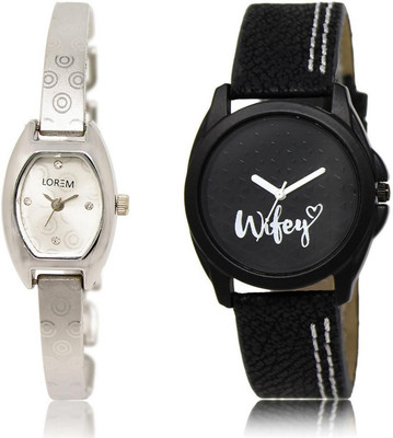 

LOREM FZ-219-234 COMBO Black & Silver Round & Contemporary Girl's Leather & Metal Bracelet Watch - For Women