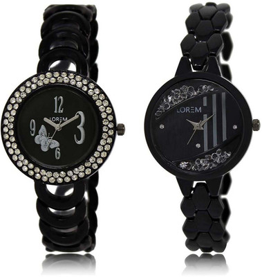 

LOREM SR-201-221 Attractive Black Round Girl's Metal Bracelet Watch - For Women