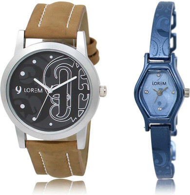 

LOREM watch-14-218 Designer Blue & Black Contemporary & Round Boy's & Girl's Metal Bracelet & Leather Watch - For Men & Women