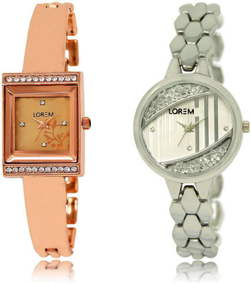 

LOREM OM-220-223 Designer Silver & Rose Gold Round & Square Girl's Metal Bracelet Watch - For Women
