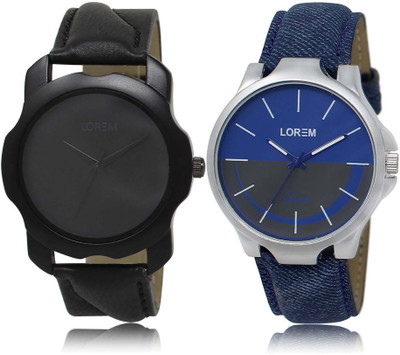 

LOREM Watch-22-24 Designer Blue & Black Round Boy's Leather Watch - For Men