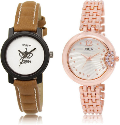 

LOREM FZ-209-228 COMBO Silver & White Round Girl's Metal Bracelet & Leather Watch - For Women