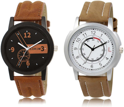 

LOREM SR-1-17 Attractive White & Black Round Boy's Leather Watch - For Men