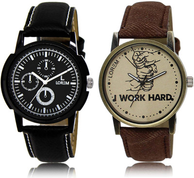 

LOREM watch13-29 Designer Grey & Black Round Boy's Leather Watch - For Men