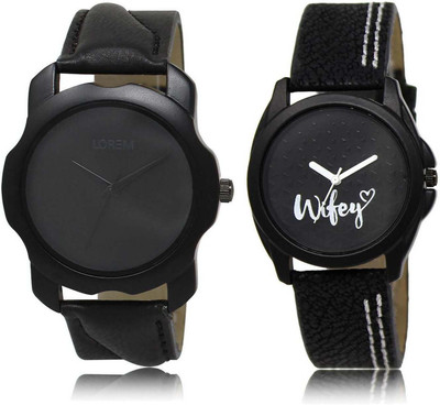 

LOREM SR-22-234 Attractive Black Round Boy's & Girl's Leather Watch - For Men & Women