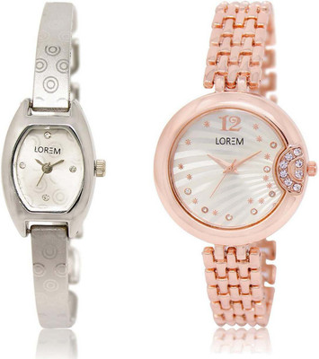 

LOREM Watch-219-228 Attractive White Round & Contemporary Girl's Metal Bracelet Watch - For Women