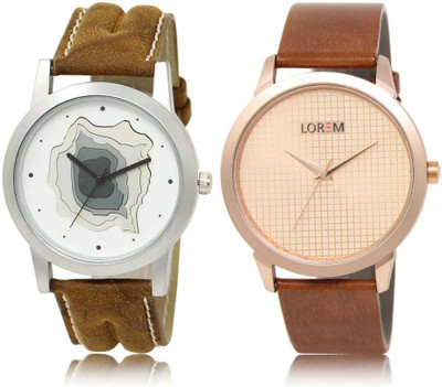 LOREM SR-9-34 Attractive Rose Gold & White Round Boy's Leather Watch - For Men