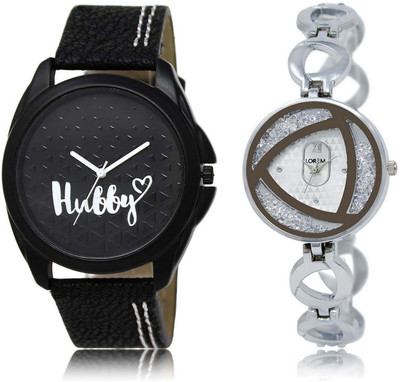 

LOREM OM-31-240 Designer Silver & Black Round Boy's & Girl's Metal Bracelet & Leather Watch - For Men & Women