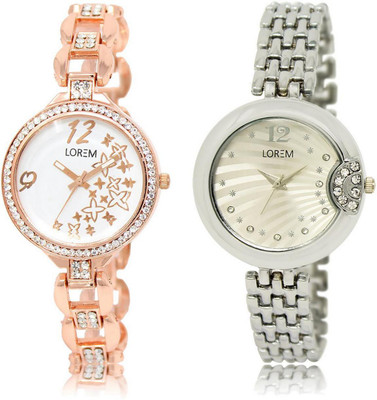

LOREM FZ-210-227 COMBO Silver & White Round Girl's Metal Bracelet Watch - For Women