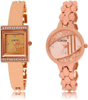 

LOREM OM-220-222 Designer Rose Gold Round & Square Girl's Metal Bracelet Watch - For Women