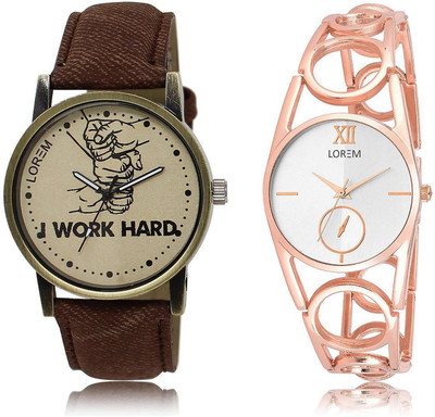 

LOREM Watch-29-213 COMBO Silver & Grey Round Boy's & Girl's Metal Bracelet & Leather Watch - For Men & Women