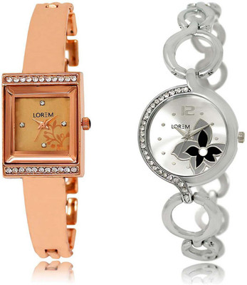 

LOREM OM-220-231 Designer Silver & Rose Gold Round & Square Girl's Metal Bracelet Watch - For Women