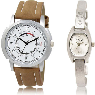 

LOREM SR-17-219 Attractive Silver & White Contemporary & Round Boy's & Girl's Metal Bracelet & Leather Watch - For Men & Women