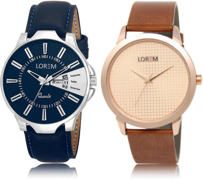 

LOREM Watch-23-34 COMBO Rose Gold & Blue Round Boy's Leather Watch - For Men