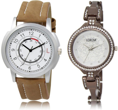 

LOREM 16-219 COMBO Silver & White Round Boy's & Girl's Metal Bracelet & Leather Watch - For Men & Women