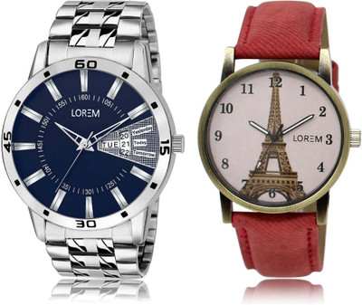 

LOREM watch-102-230 Designer White & Blue Round Boy's & Girl's Leather & Metal Bracelet Watch - For Men & Women
