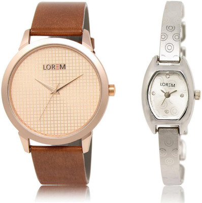 

LOREM Watch-34-219 COMBO Silver & Rose Gold Contemporary & Round Boy's & Girl's Metal Bracelet & Leather Watch - For Men & Women