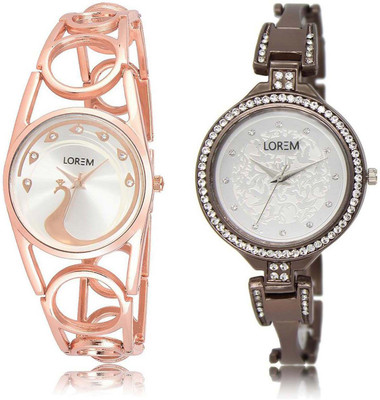 LOREM OM-232-236 Designer White Round Girl's Metal Bracelet Watch - For Women