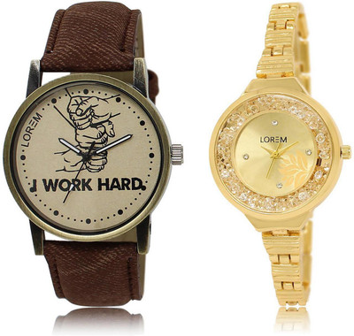 

LOREM Watch-29-224 COMBO Gold & Grey Round Boy's & Girl's Metal Bracelet & Leather Watch - For Men & Women
