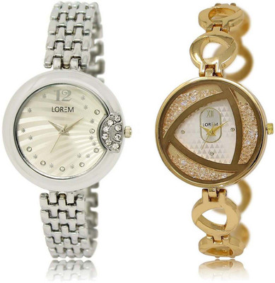 

LOREM SR-227-239 Attractive White Round Girl's Metal Bracelet Watch - For Women