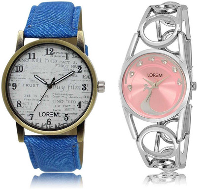 

LOREM SR-28-233 Attractive Pink & White Round Boy's & Girl's Metal Bracelet & Leather Watch - For Men & Women