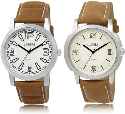 LOREM SR-15-16 Attractive White Round Boy's Leather Watch - For Men