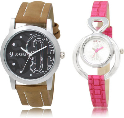 

LOREM Watch-14-205 COMBO Silver & Black Round Boy's & Girl's Leather Watch - For Men & Women