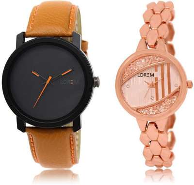 

LOREM OM-20-222 Designer Rose Gold & Black Round Boy's & Girl's Metal Bracelet & Leather Watch - For Men & Women