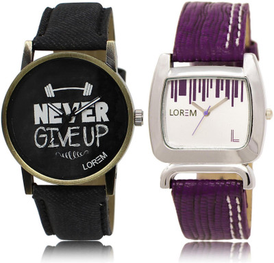 

LOREM watch27-207 COMBO White & Black Round Boy's & Girl's Leather Watch - For Men & Women