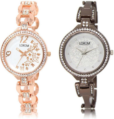 

LOREM OM-210-236 Designer Silver & White Round Girl's Metal Bracelet Watch - For Women
