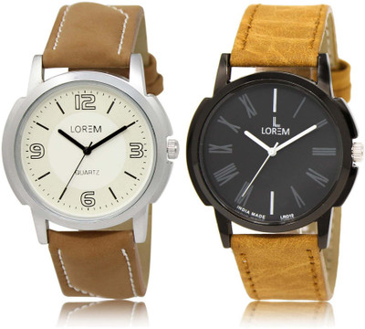 

LOREM SR-16-19 Attractive Black & White Round Boy's Leather Watch - For Men