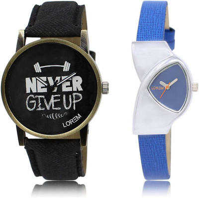 

LOREM Watch-27-208 Designer Blue & Black Triangle & Round Boy's & Girl's Leather Watch - For Men & Women