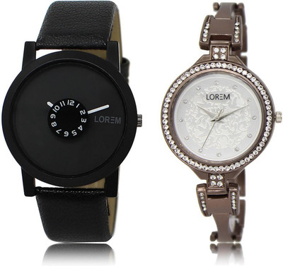 

LOREM FZ-25-236 COMBO Silver & Black Round Boy's & Girl's Metal Bracelet & Leather Watch - For Men & Women