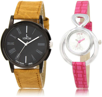 

LOREM SR-19-205 Attractive Silver & Black Round Boy's & Girl's Leather Watch - For Men & Women