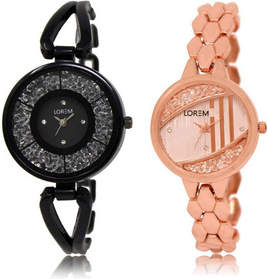 

LOREM watch211-222 Designer Rose Gold & Black Round Girl's Metal Bracelet Watch - For Women