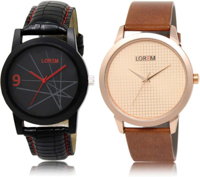 

LOREM Watch-8-34 Designer Rose Gold & Black Round Boy's Leather Watch - For Men